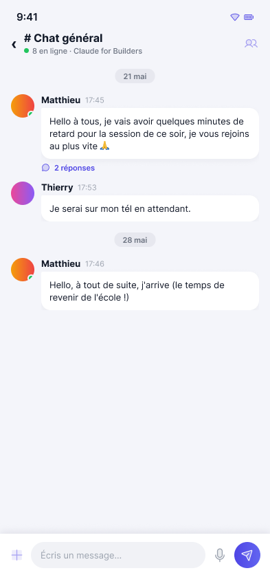 Écran de chat de l'application Ottho Academy