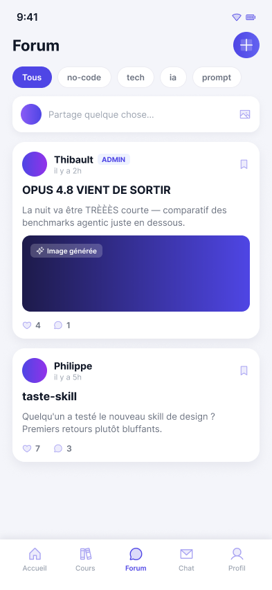Écran du forum de l'app Ottho Academy
